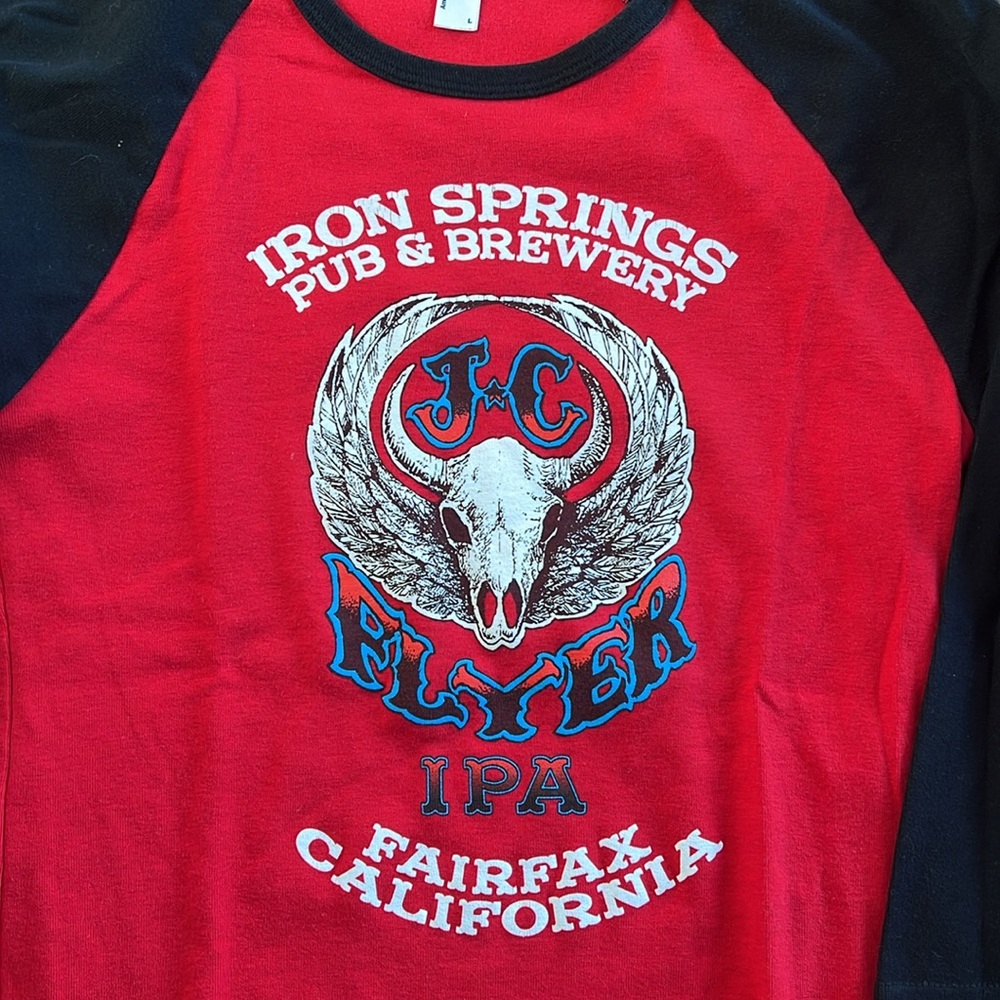 Iron Springs brewery Red and Black 3/4 sleeve tee